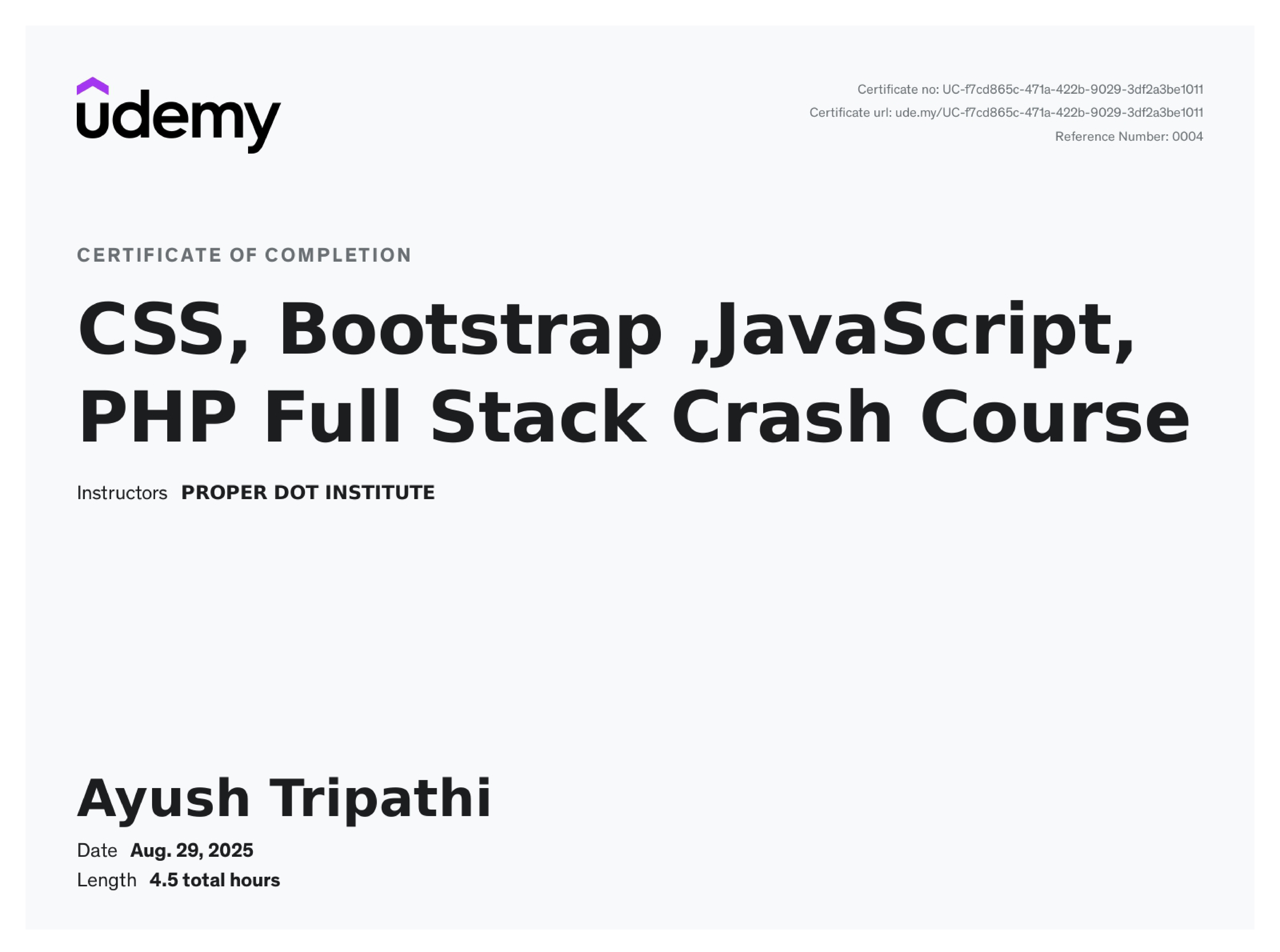 Full Stack Crash Course Certificate