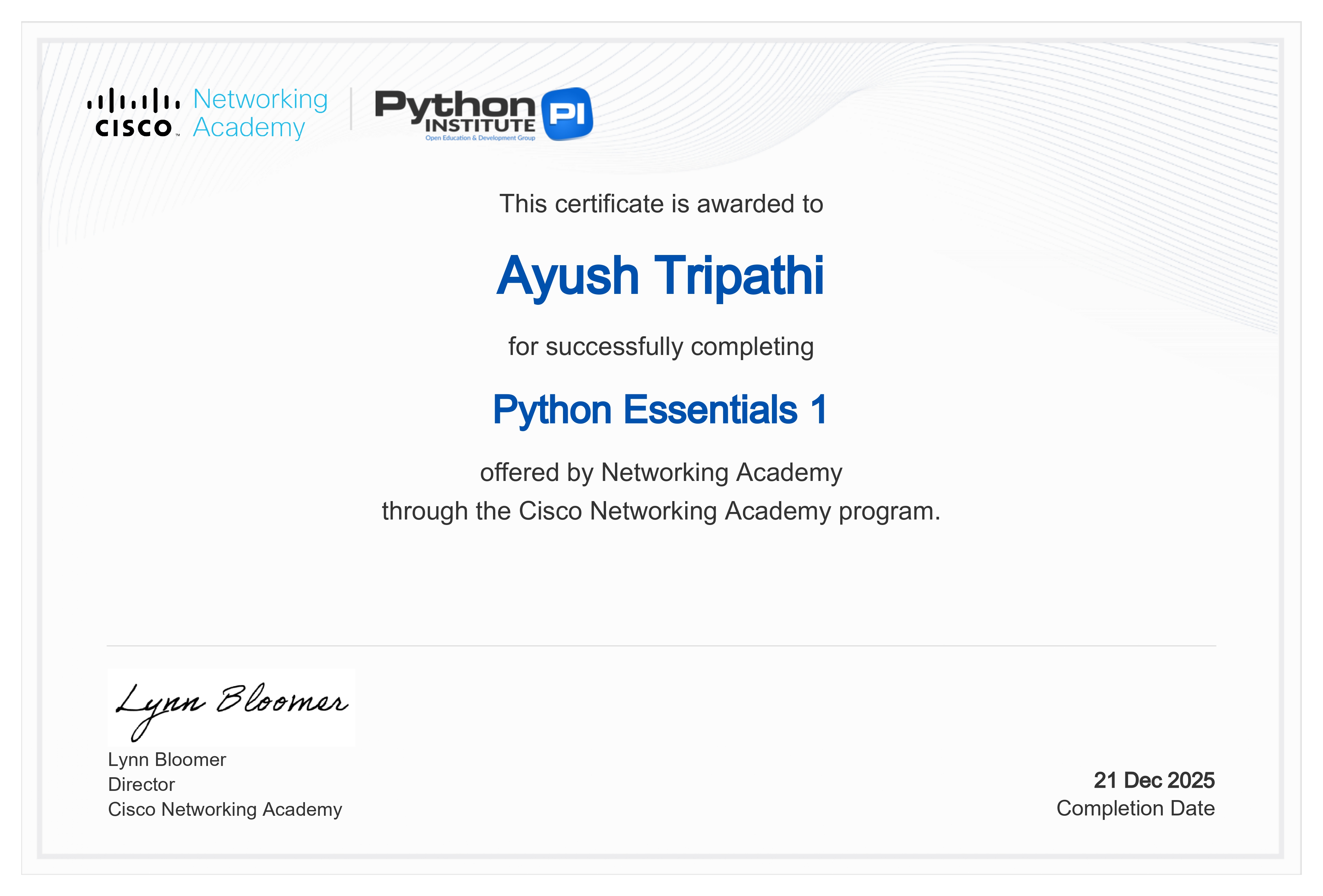 Python Essentials 1 Certificate